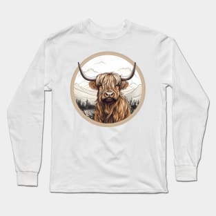 Curls and Charisma: A Scottish Cow's Portrait Tale Long Sleeve T-Shirt